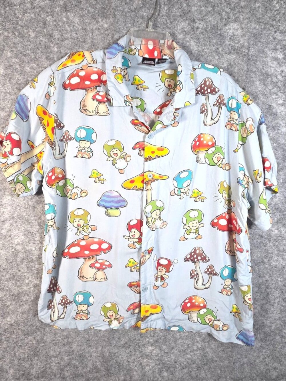 Super Mario Toad Mushroom Shirt XL Nintendo Y2K Gamer Streetwear Button Up